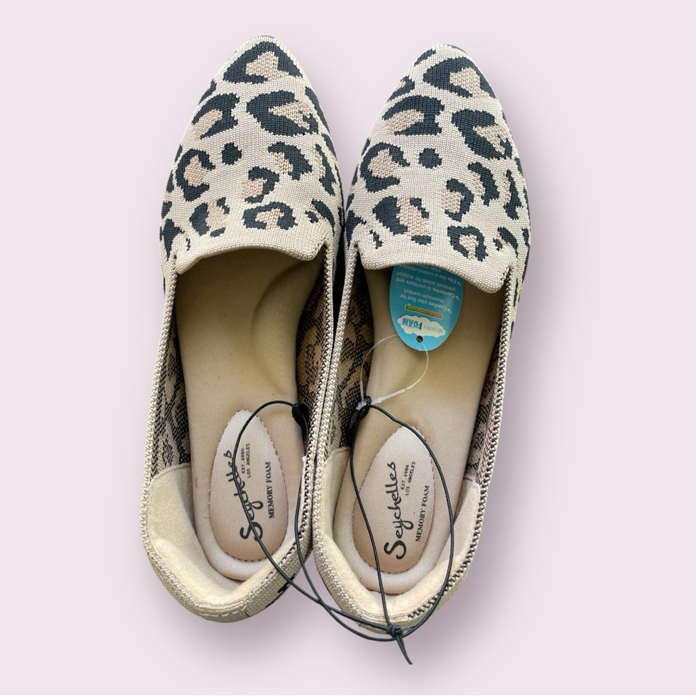 Seychelles Black and Cream Animal Print Flats with Memory Foam